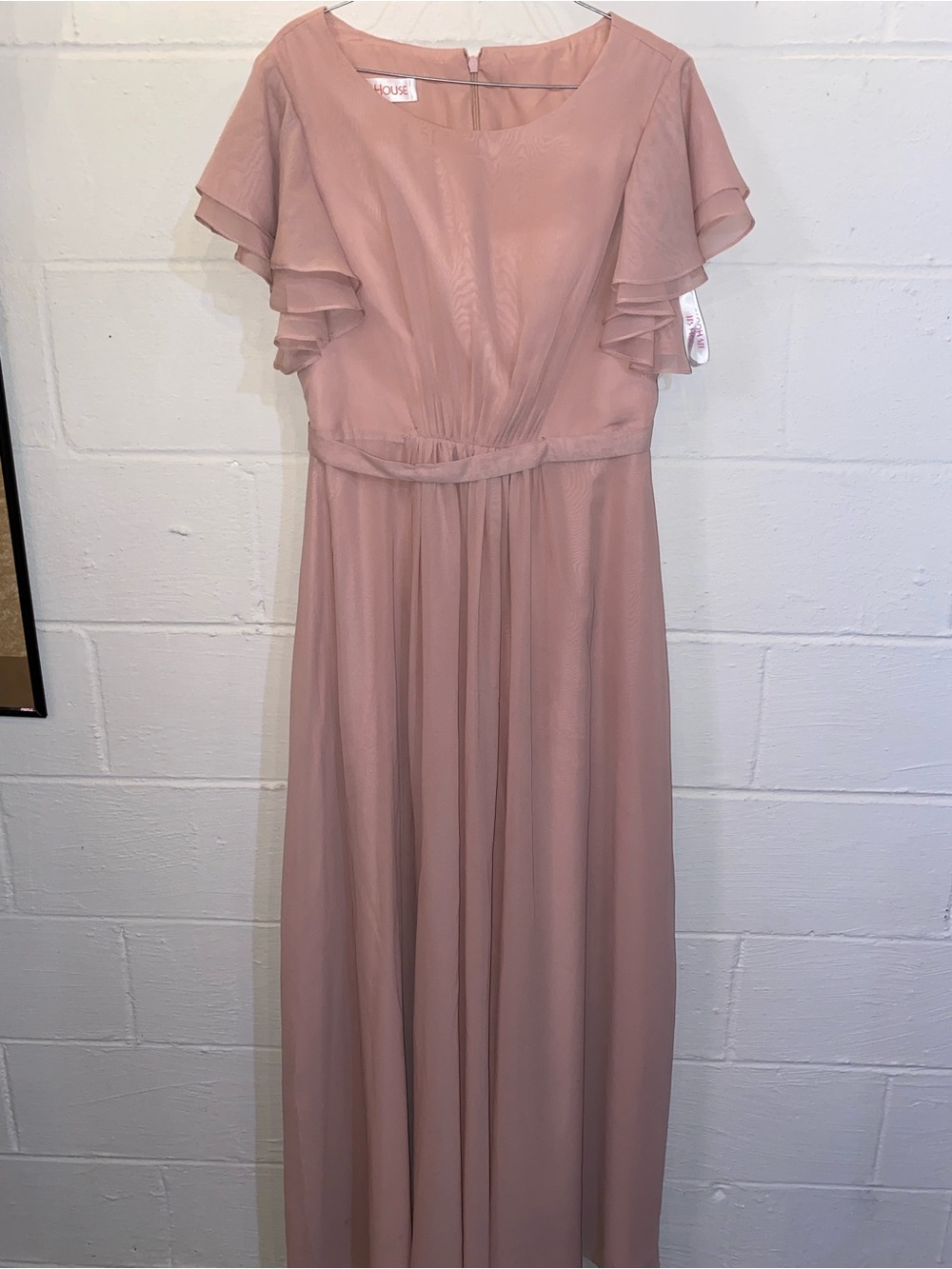 Blush Pink Chiffon Maxi Dress - Elegant Ruffle Sleeves